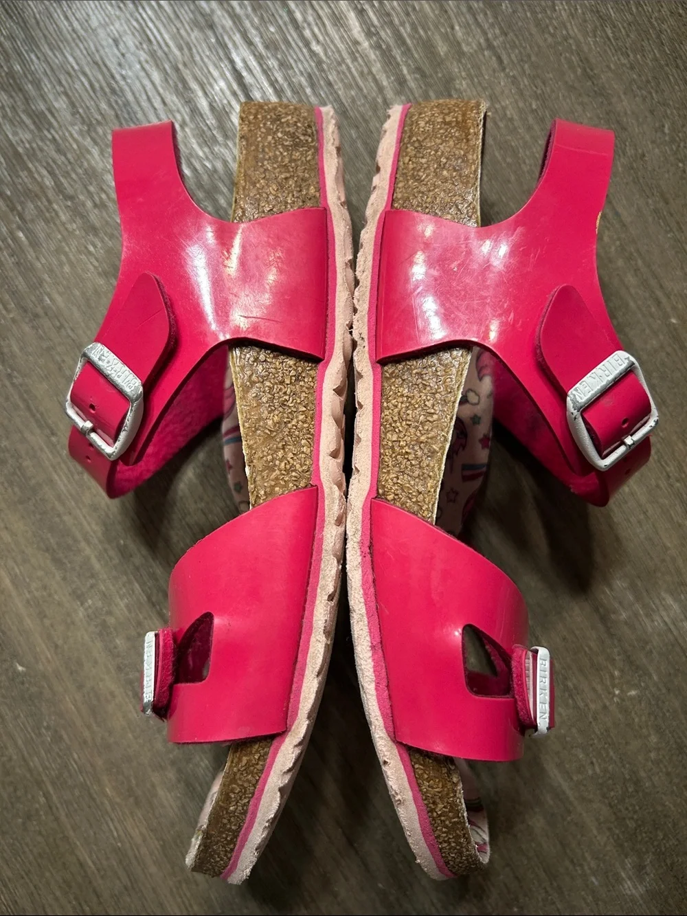 Birkenstock Girls Pink Buckle Sandals with Unicorn Print Sz. 3.